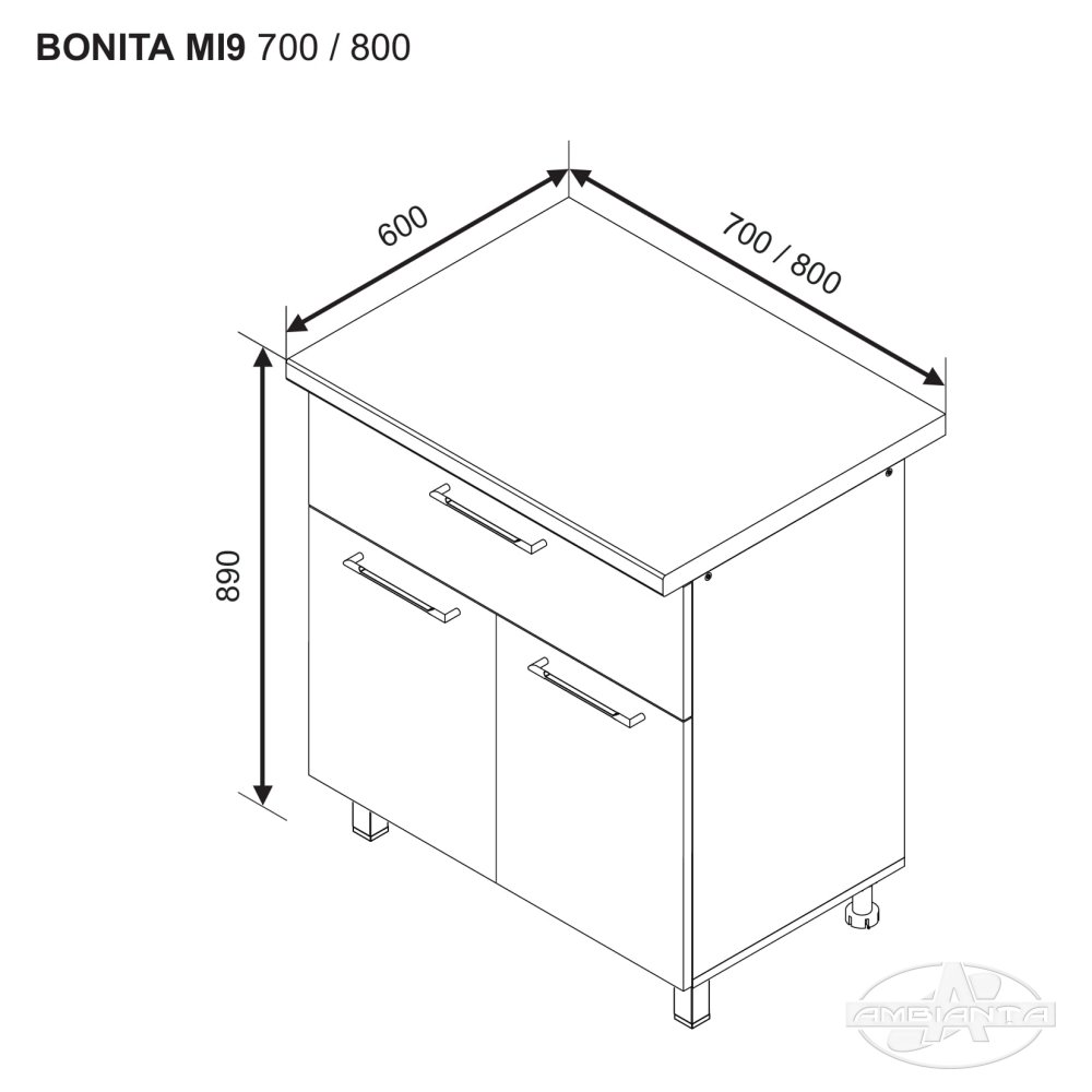 Нижний модуль BONITA MI 9 800 (ящик + дверцы) — Белый