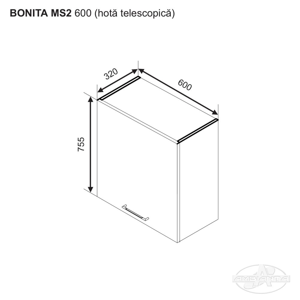 Modul BONITA MS2 600 (modul superior hota telescopica) — Alb