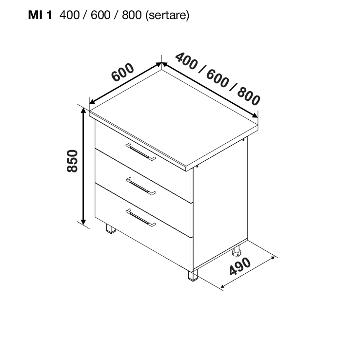 Modul BONITA MI1 600 (modul inferior sertare) — Alb