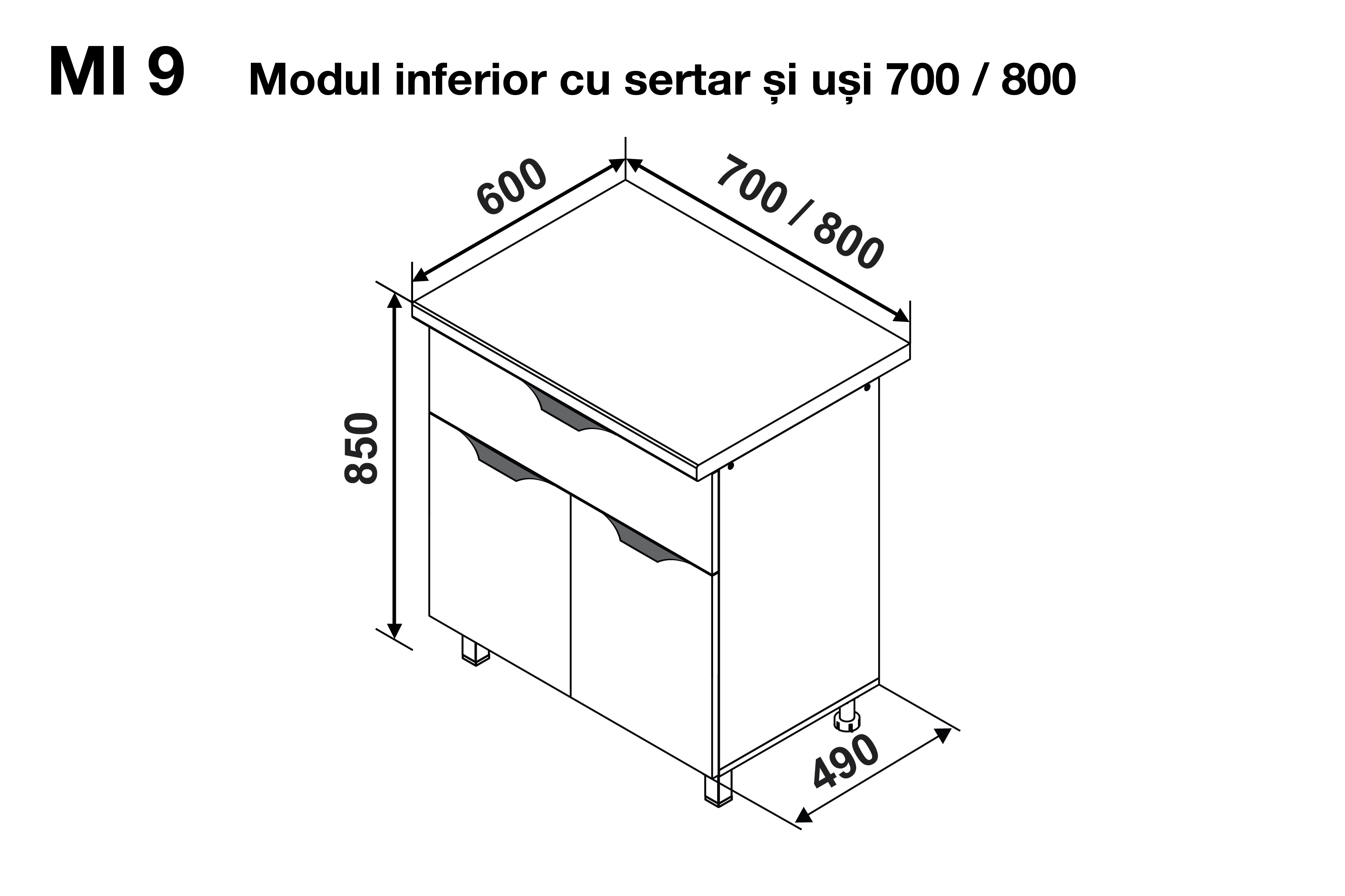 Base module GLORIA MI9 700 (drawer + 2 doors) — Cappuccino