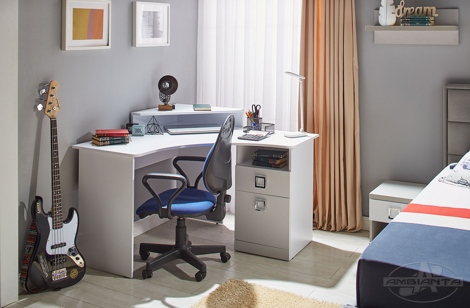 AMIGO Corner Computer Desk — Gray