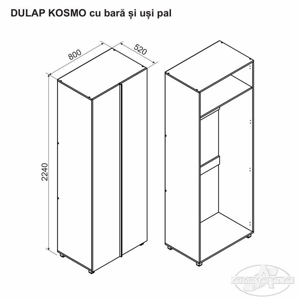 Dulap KOSMO cu bară și uși pal 0.8 m
