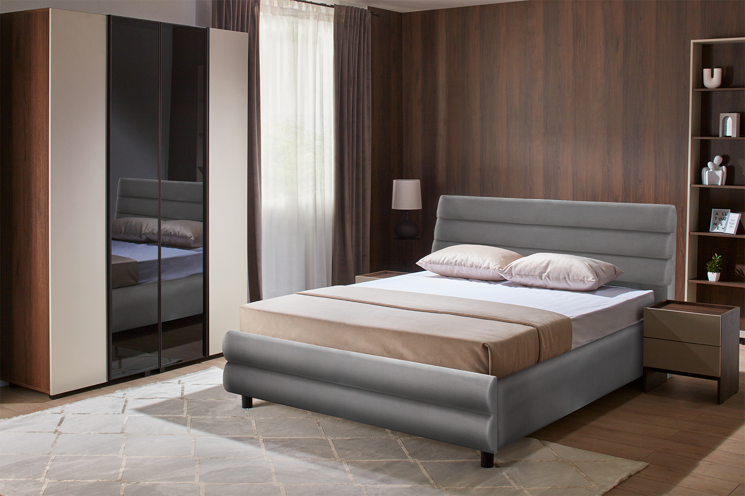 Wardrobe KOSMO with shelves/bar and glass doors 0.8 m — Artisan — Cream