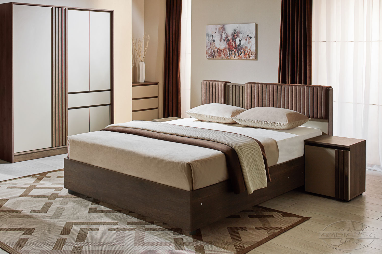 MALTA bed with slatted bed base — Walnut — Fungo
