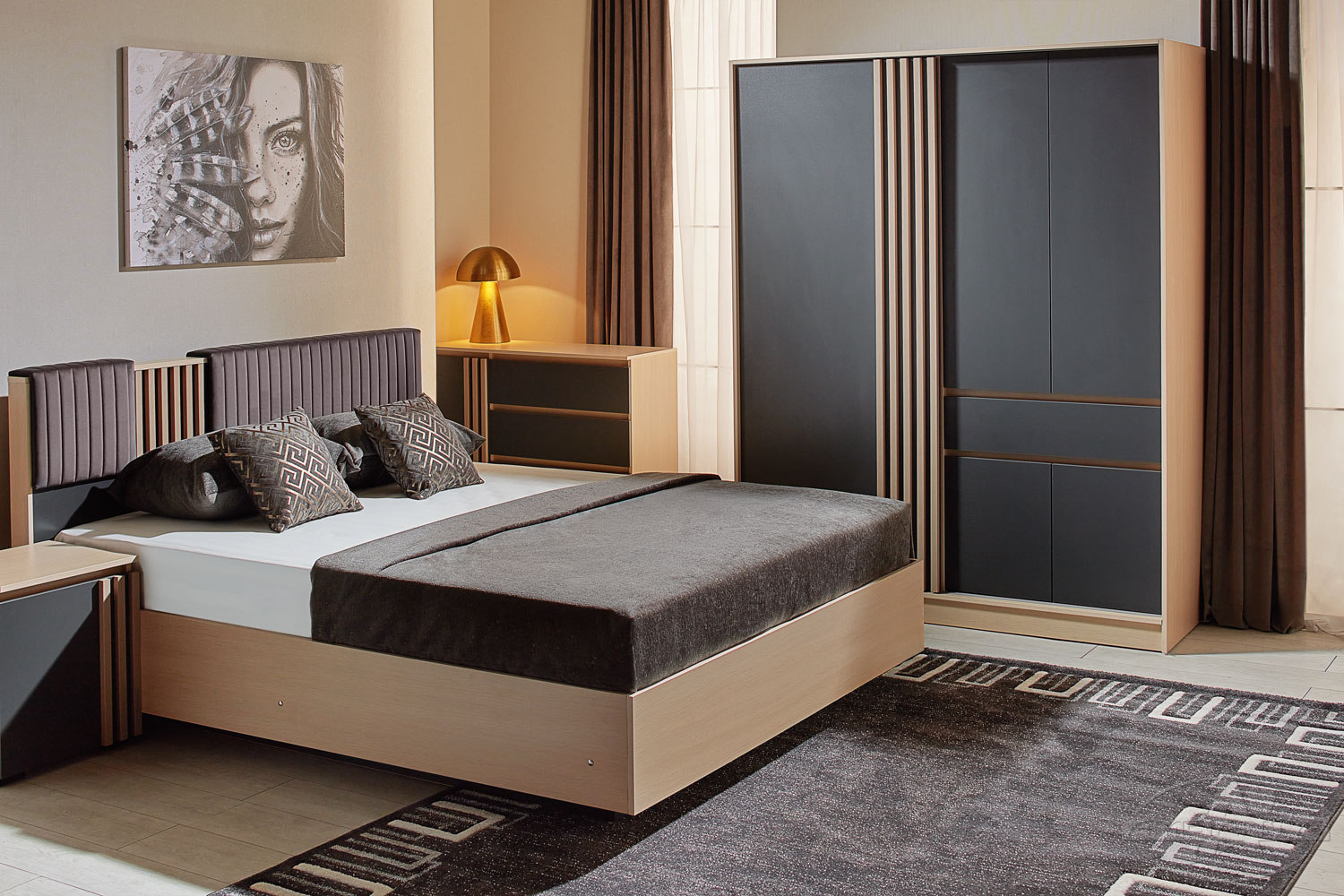 MALTA bed with slatted bed base — Cremona — Graphite