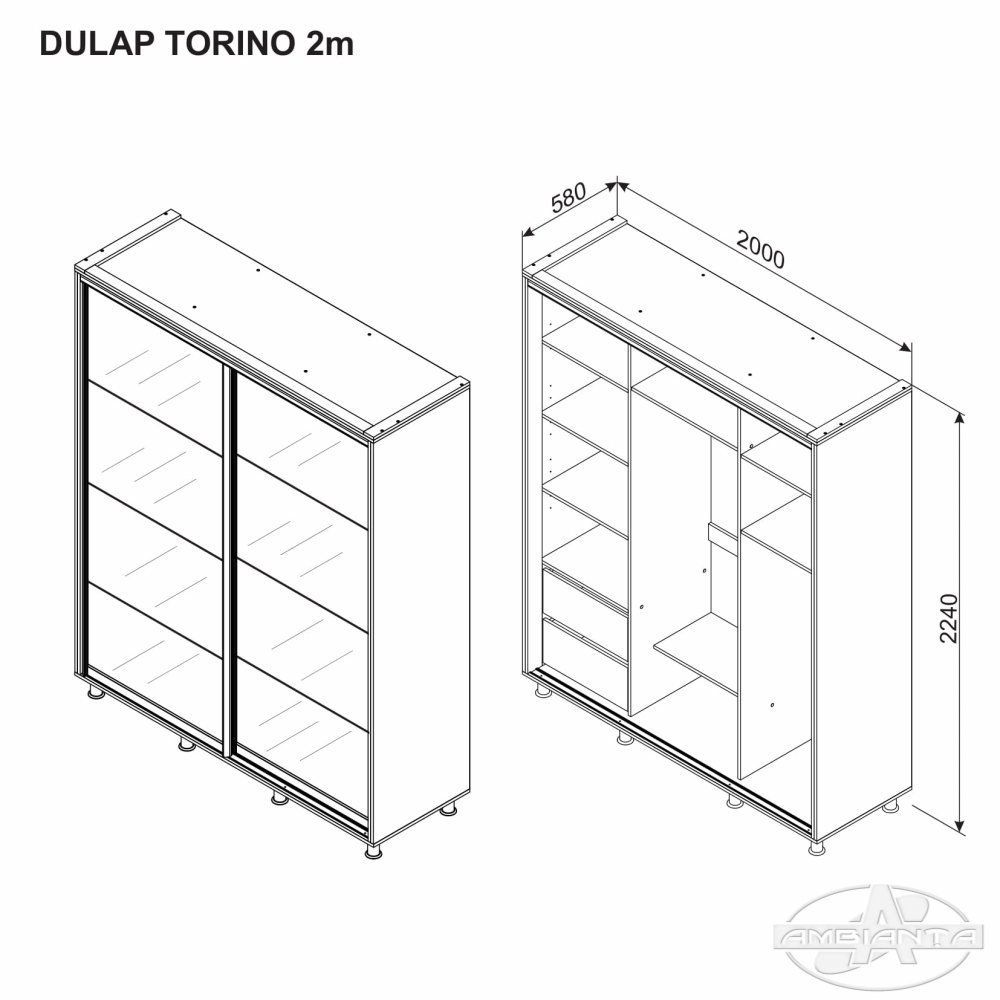Dulap TORINO oglindă 2 m