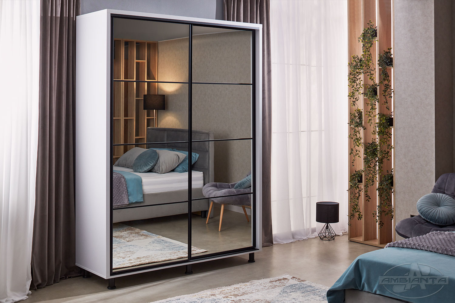 Dulap TORINO oglindă 1.8 m — Alb