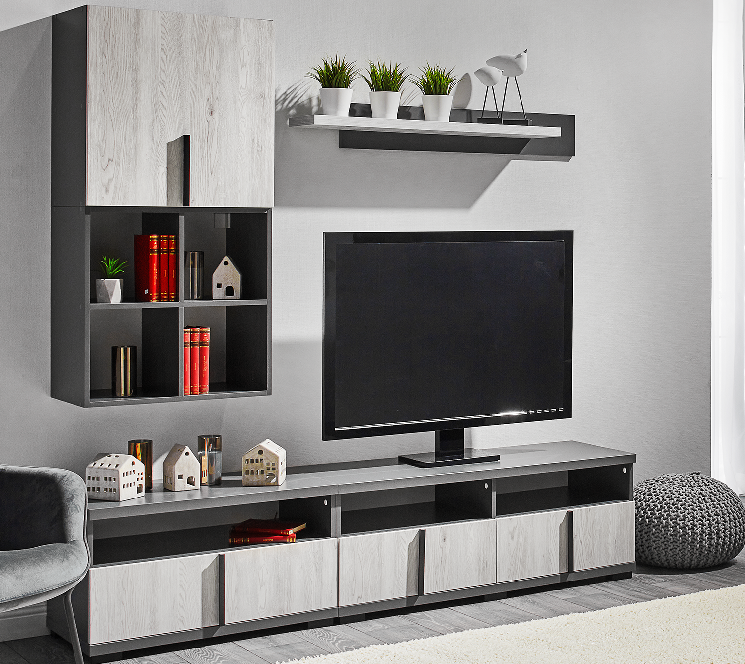 Living DUET comoda TV 1.2 m — Gri — Alb Samoa