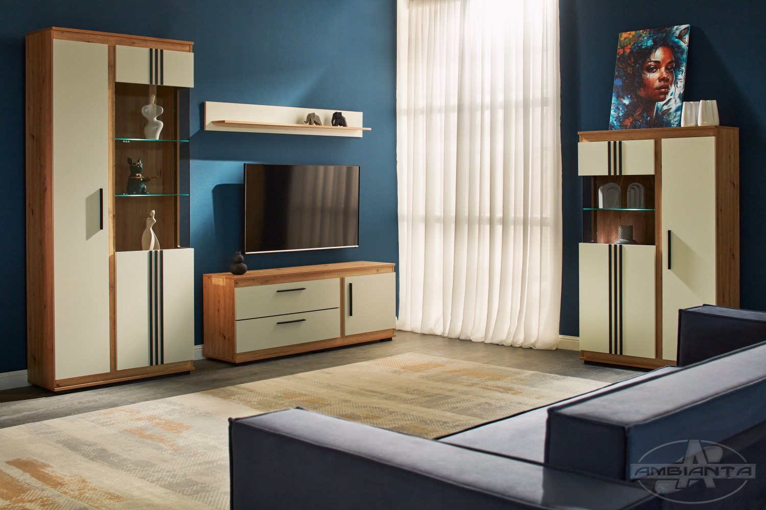 Living FLORENCE dulap-vitrina 1.5 m — Artisan — Crem